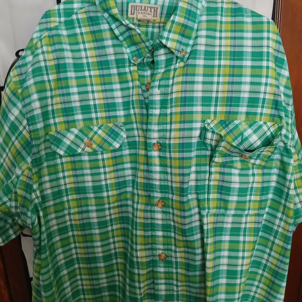 Duluth Trading Co Men's Vibrant Green Checkered Shirt